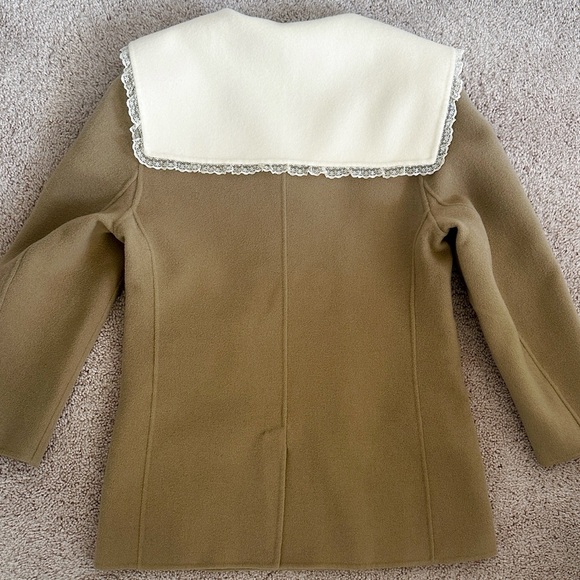 100% Double Faced Wool Jackets Lace Trim Sailor Collar Double Breasted Wool Coat - Picture 5 of 6
